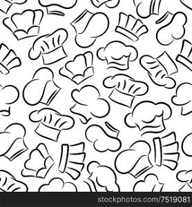 Chef toques, caps and hats. Seamless pattern background. Restaurant, cafe, bakery, kitchen tablecloth decoration wallpaper. Chef toques, caps and hats seamless background