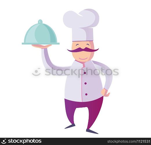 chef with dish on white background