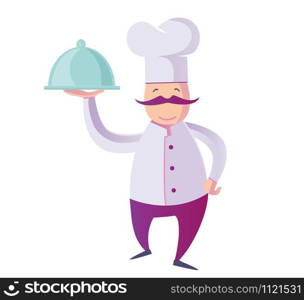 chef with dish on white background