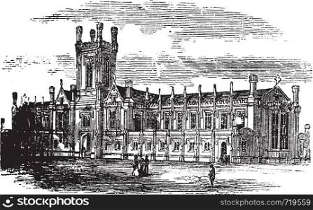 Cheltenham College, in Gloucestershire, England, during the 1890s, vintage engraving. Old engraved illustration of Cheltenham College.