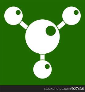 Chemical and physical atoms molecules icon white isolated on green background. Vector illustration. Chemical and physical molecules icon green