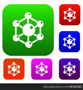 Chemical and physical atoms molecules set icon color in flat style isolated on white. Collection sings vector illustration. Chemical and physical molecules set color collection