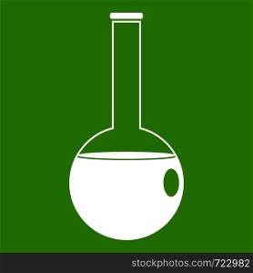 Chemical beaker icon white isolated on green background. Vector illustration. Chemical beaker icon green