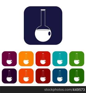 Chemical beaker icons set vector illustration in flat style In colors red, blue, green and other. Chemical beaker icons set flat
