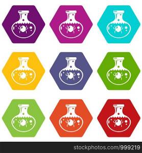 Chemical bug icons 9 set coloful isolated on white for web. Chemical bug icons set 9 vector