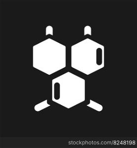 Chemical connections dark mode glyph ui icon. School chemistry course. User interface design. White silhouette symbol on black space. Solid pictogram for web, mobile. Vector isolated illustration. Chemical connections dark mode glyph ui icon