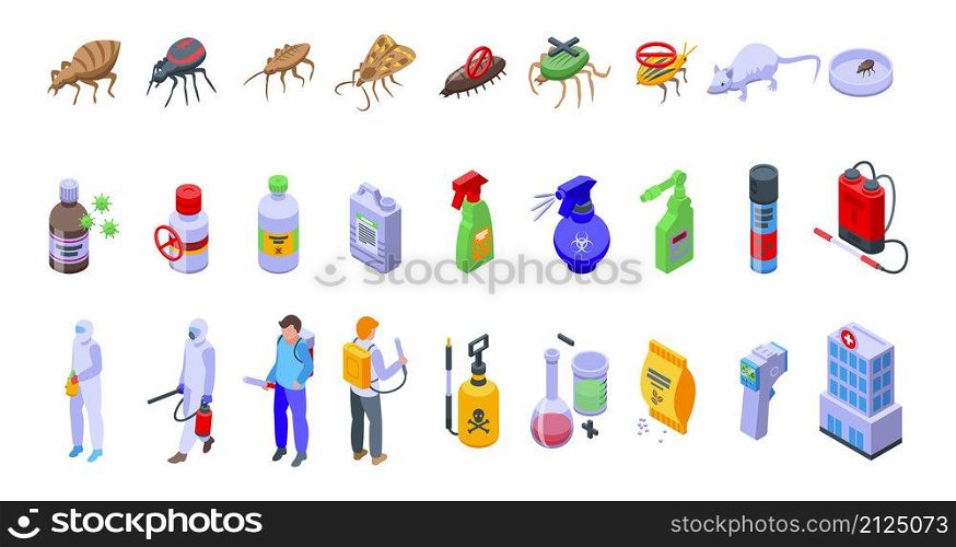 Chemical control icons set isometric vector. Quality test. Safety avoid. Chemical control icons set isometric vector. Quality test