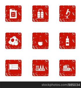 Chemical currency icons set. Grunge set of 9 chemical currency vector icons for web isolated on white background. Chemical currency icons set, grunge style