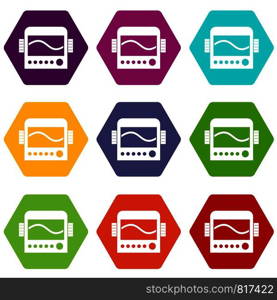 Chemical device icon set many color hexahedron isolated on white vector illustration. Chemical device icon set color hexahedron