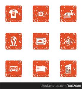 Chemical effect icons set. Grunge set of 9 chemical effect vector icons for web isolated on white background. Chemical effect icons set, grunge style