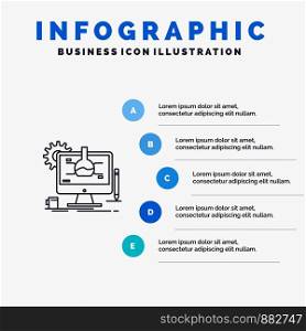 Chemical, Experiment, It, Technology Line icon with 5 steps presentation infographics Background