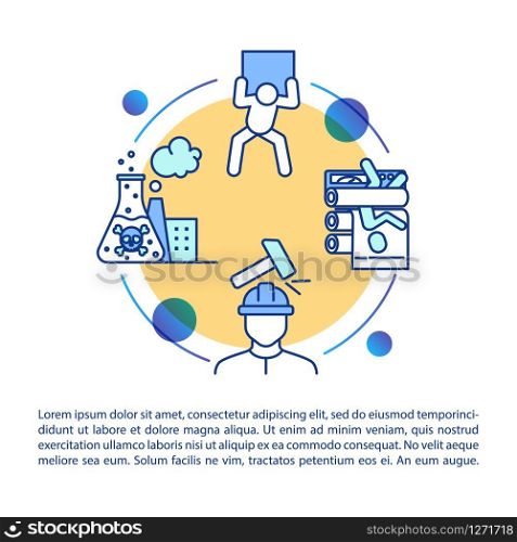Chemical fabric traumatism concept icon with text. Industrial injuries, work accidents PPT page vector template. Brochure, magazine, booklet design element with linear illustrations