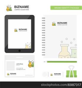 Chemical flask Business Logo, Tab App, Diary PVC Employee Card and USB Brand Stationary Package Design Vector Template
