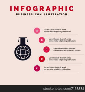 Chemical, Flask, Chemistry, Experiment Solid Icon Infographics 5 Steps Presentation Background