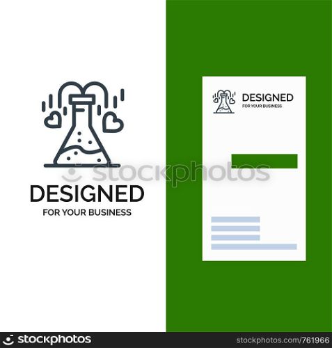 Chemical, Flask, Heart, Love Grey Logo Design and Business Card Template