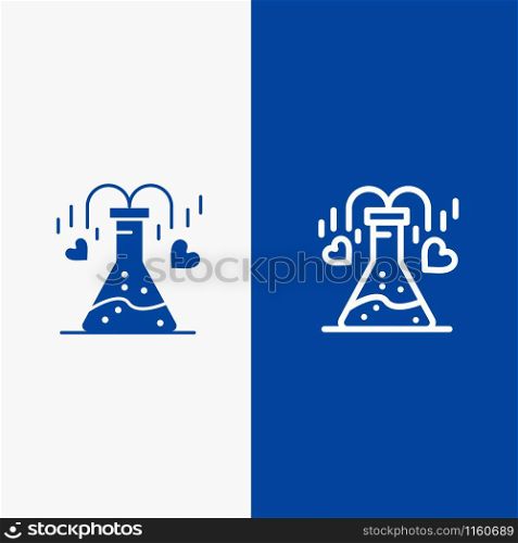 Chemical, Flask, Heart, Love Line and Glyph Solid icon Blue banner Line and Glyph Solid icon Blue banner