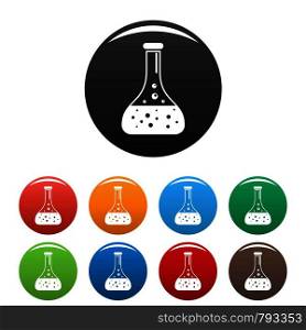Chemical flask icons set 9 color vector isolated on white for any design. Chemical flask icons set color
