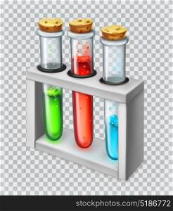 Chemical flask, test tube. 3d vector icon