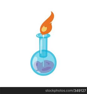 Chemical flask with flame icon in cartoon style on a white background. Chemical flask with flame icon, cartoon style
