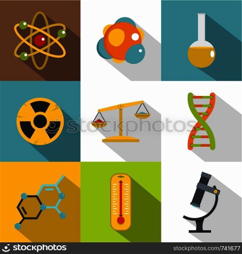 Chemical icon set. Flat style set of 9 chemical vector icons for web design. Chemical icon set, flat style