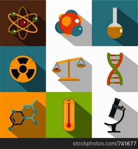 Chemical icon set. Flat style set of 9 chemical vector icons for web design. Chemical icon set, flat style
