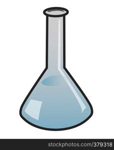 Chemical laboratory cartoon with blue liquid. Vector illustration