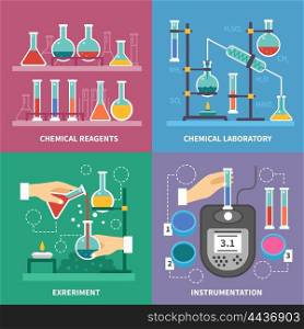 Chemical Laboratory Concept. Chemical laboratory concept with instrumentation glassware burners and fluids measurement experiments reactions with acids isolated vector illustration