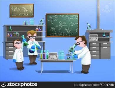 Chemical Laboratory Concept. Chemical laboratory concept with scientists using modern biotechnology vector illustration