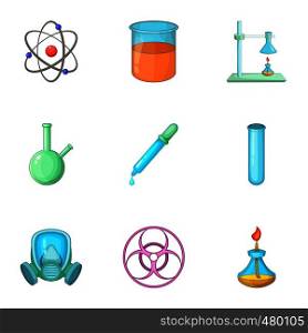 Chemical laboratory equipment icons set. Cartoon set of 9 chemical laboratory equipment vector icons for web isolated on white background. Chemical laboratory equipment icons set