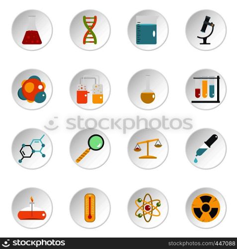 Chemical laboratory icons set in flat style isolated vector icons set illustration. Chemical laboratory icons set in flat style