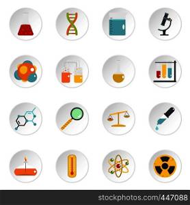 Chemical laboratory icons set in flat style isolated vector icons set illustration. Chemical laboratory icons set in flat style