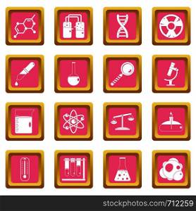 Chemical laboratory icons set in pink color isolated vector illustration for web and any design. Chemical laboratory icons pink