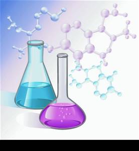 Chemical laboratory test glassware flasks and tubes molecular background vector illustration