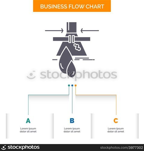 Chemical, Leak, Detection, Factory, pollution Business Flow Chart Design with 3 Steps. Glyph Icon For Presentation Background Template Place for text.
