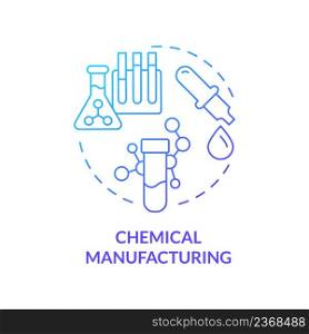 Chemical manufacturing blue gradient concept icon. Synthetic substances. Business subsector abstract idea thin line illustration. Isolated outline drawing. Myriad Pro-Bold font used. Chemical manufacturing blue gradient concept icon