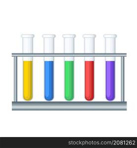 chemical medical test tubes on tripod with color liquid