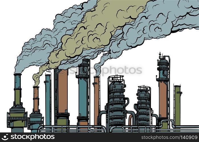chemical pipe factory smoke. Ecology and industry. Isolated on white background. Pop art retro vector illustration vintage kitsch drawing. chemical pipe factory smoke. Isolated on white background