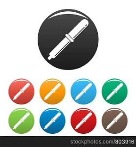 Chemical pipette icons set 9 color vector isolated on white for any design. Chemical pipette icons set color