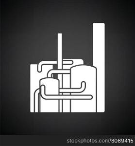 Chemical plant icon. Black background with white. Vector illustration.