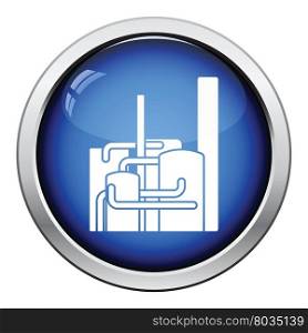 Chemical plant icon. Glossy button design. Vector illustration.