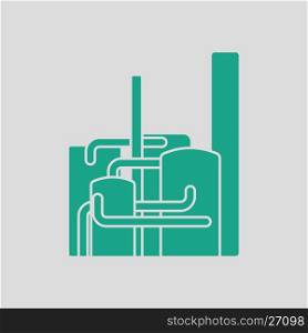 Chemical plant icon. Gray background with green. Vector illustration.