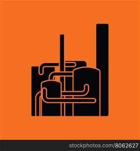 Chemical plant icon. Orange background with black. Vector illustration.