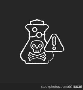 Chemical poisoning chalk white icon on black background. Cleaning supplies. Toxic household products. Overdose on vitamins and medicines. Using pesticides. Isolated vector chalkboard illustration. Chemical poisoning chalk white icon on black background