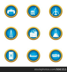 Chemical production icons set. Flat set of 9 chemical production vector icons for web isolated on white background. Chemical production icons set, flat style