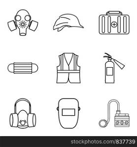 Chemical protection icons set. Outline set of 9 chemical protection vector icons for web isolated on white background. Chemical protection icons set, outline style