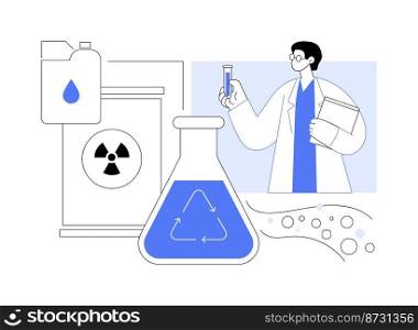Chemical recycling abstract concept vector illustration. Hazardous waste management, plastics recycling method, polymeric material reuse, chemical trash disposal and utilization abstract metaphor.. Chemical recycling abstract concept vector illustration.
