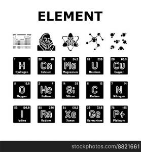 chemical science chemistry icons set vector. scientific technology, medical element, laboratory biology, medicine atom research chemical science chemistry glyph pictogram Illustrations. chemical science chemistry icons set vector