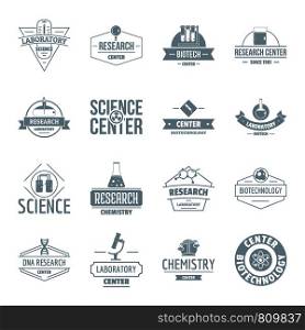 Chemical science logo icons set. Simple illustration of 16 chemical science logo vector icons for web. Chemical science logo icons set, simple style