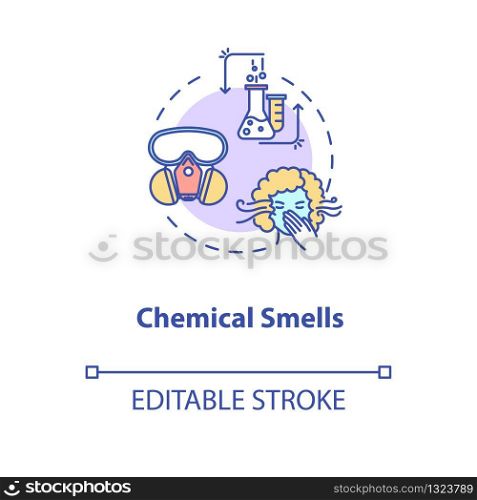 Chemical smells concept icon. Flawed wine fermentation indication idea thin line illustration. Recognizing spoiled drink by acetone scent. Vector isolated outline RGB color drawing. Editable stroke