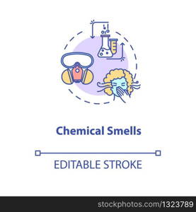 Chemical smells concept icon. Flawed wine fermentation indication idea thin line illustration. Recognizing spoiled drink by acetone scent. Vector isolated outline RGB color drawing. Editable stroke